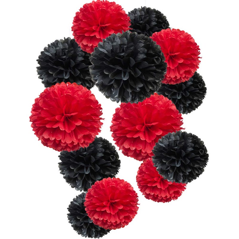 MOWO Paper Flower Tissue Pom Poms Party Supplies (Black,red,12pc) - Image 1